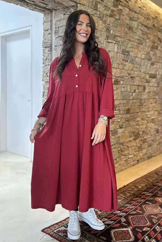 Made in Italy Donegal Cotton Jersey Smock Dress Burgundy /3 =